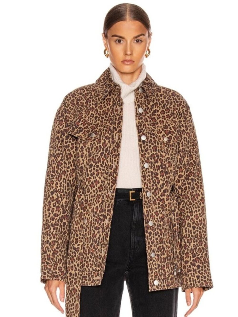 Marissa Webb Ellery Print Anorak Jacket Leopard Khaki Animal Print L